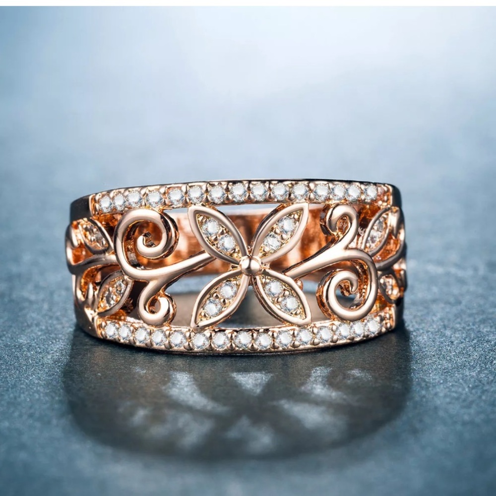 Fashion 18k Rose Gold Filled White Sapphire Ring
